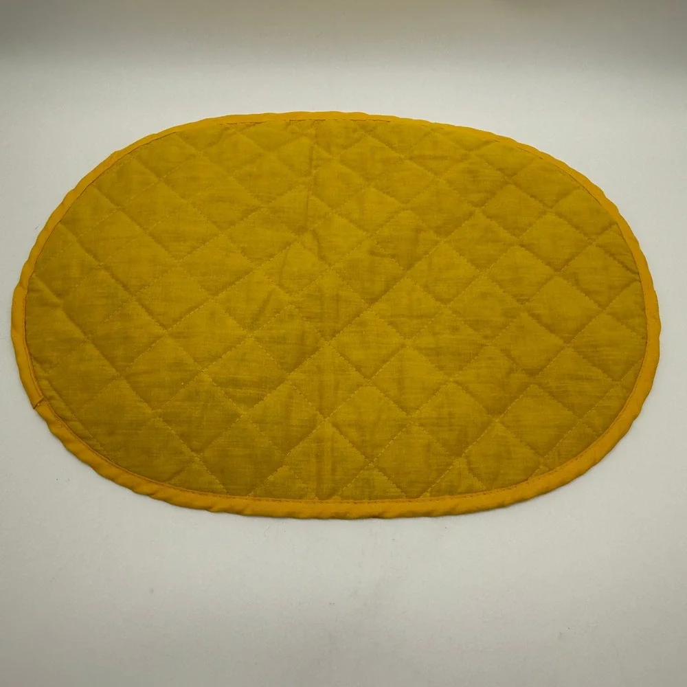Vintage Quilted Reversible Oval Placemats Set of 6 Floral Calico Mustard Yellow